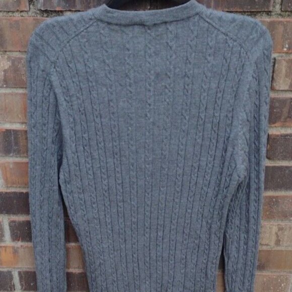 Canali Men’s Gray Wool Sweater L 52 New Cable Knit Stripe Trim Pullover Italy - Picture 5 of 8